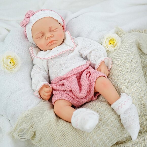 12Inch Realistic Full Body Silicone Reborn ivory White Baby Girl Sleeping Dolls - Picture 2 of 7